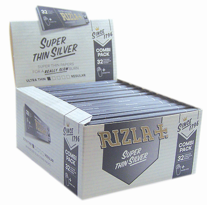 Rizla 32 Combi Pack Super Thin Cigarette Paper - Silver - Box Of 24 Booklets - Vape wholesale supplies